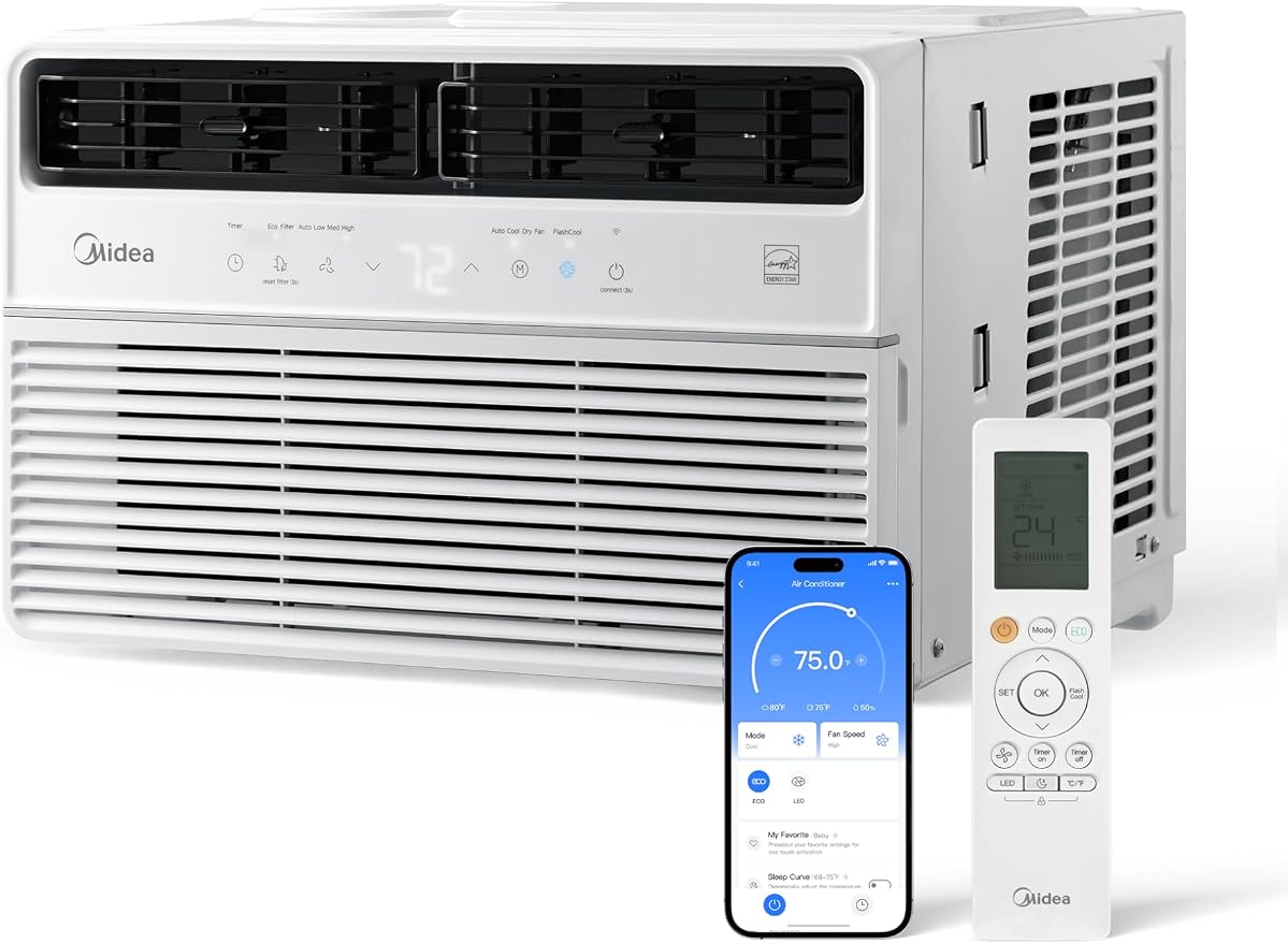 8,000 BTU Smart Inverter Window Air Conditioner with APP, Alexa Control, 115V AC Unit Cools up to 350 Sq. Ft, Quiet