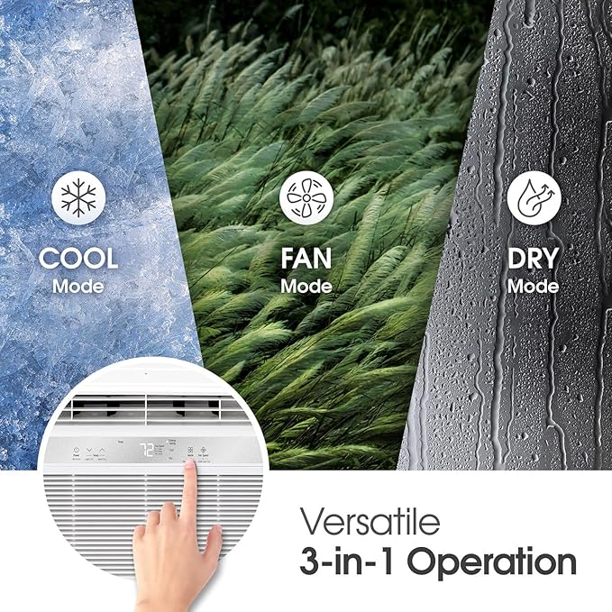 8,000 BTU Smart Window Air Conditioner with Dehumidifier, 115V, Window AC for Medium Rooms up to 350 Sq. Ft., Window Unit AC