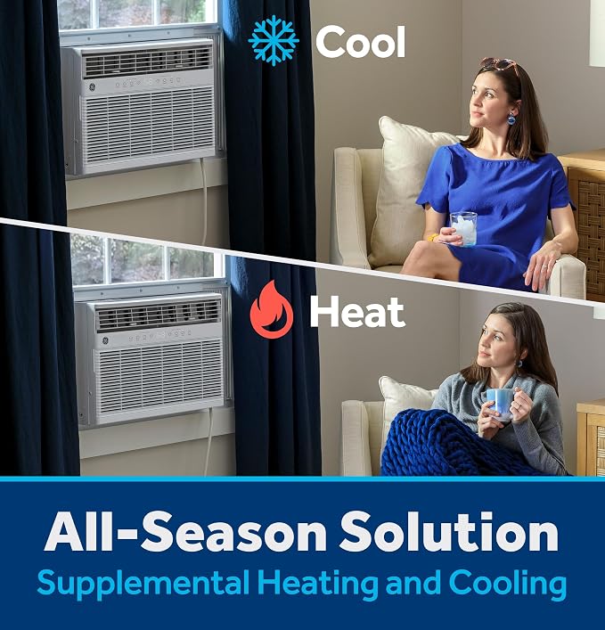 8,000 BTU Smart Window Air Conditioner with Heat Pump and Inverter for Rooms up to 350 sq ft, Compact AC Window Unit with