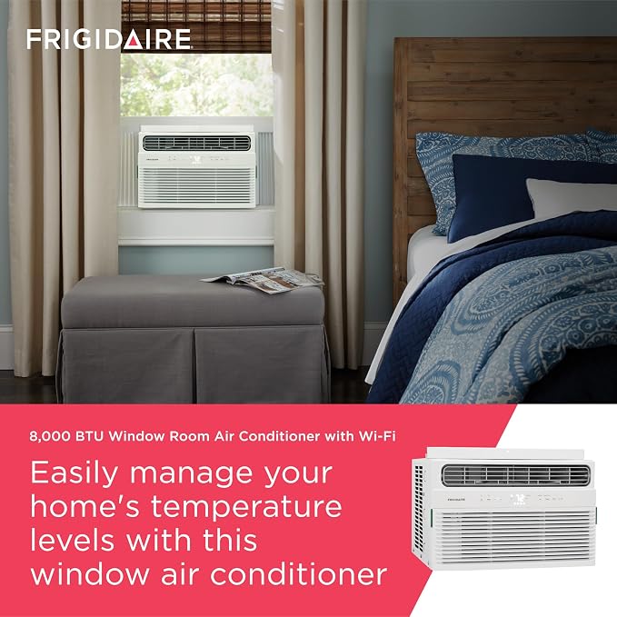8,000 BTU Smart Window Air Conditioner with Wi-Fi, Cools Up to 350 Sq. Ft., Remote Control, Quiet Operation, Eco Mode, 3 Fan