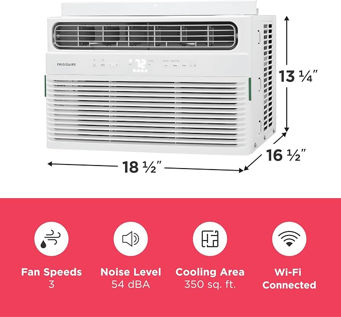 8,000 BTU Smart Window Air Conditioner with Wi-Fi, Cools Up to 350 Sq. Ft., Remote Control, Quiet Operation, Eco Mode, 3 Fan