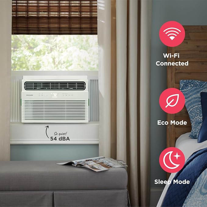 8,000 BTU Smart Window Air Conditioner with Wi-Fi, Cools Up to 350 Sq. Ft., Remote Control, Quiet Operation, Eco Mode, 3 Fan