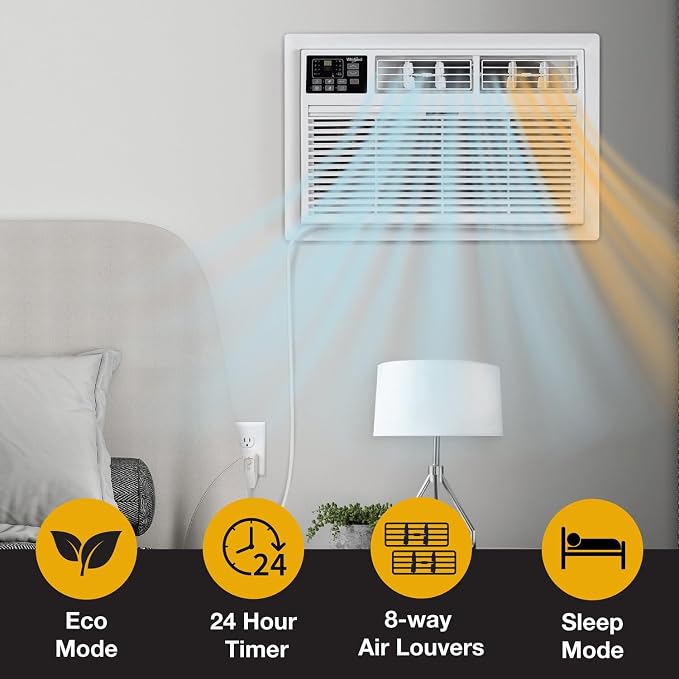 8,000 BTU Through-the-Wall Air Conditioner with Supplemental Heat, Dehumidifier and Remote Control, Wall AC Unit for