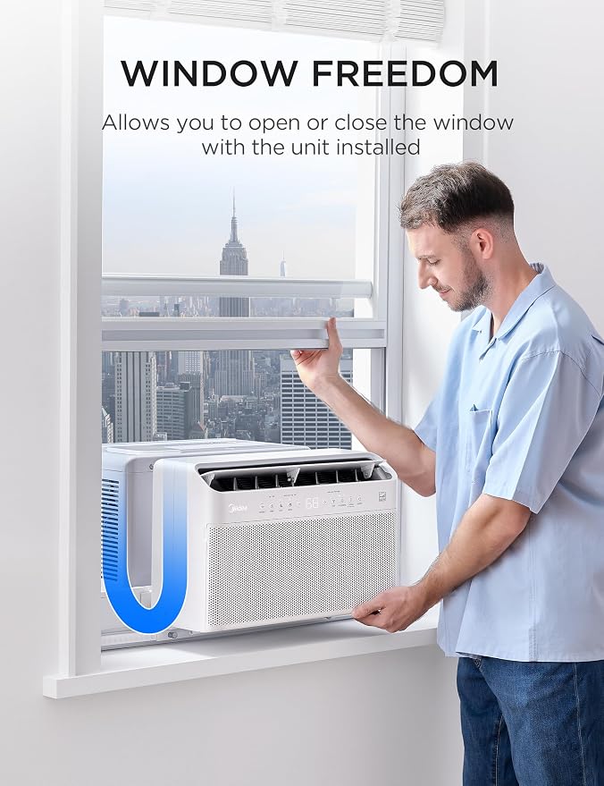 8,000 BTU U Shaped Smart Inverter Window Air Conditioner - Cools 350 Sq Ft, Ultra Quiet with Open Window Flexibility