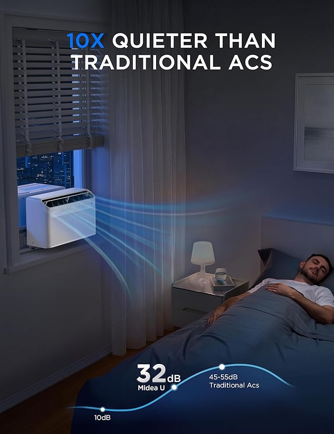 8,000 BTU U Shaped Smart Inverter Window Air Conditioner - Cools 350 Sq Ft, Ultra Quiet with Open Window Flexibility