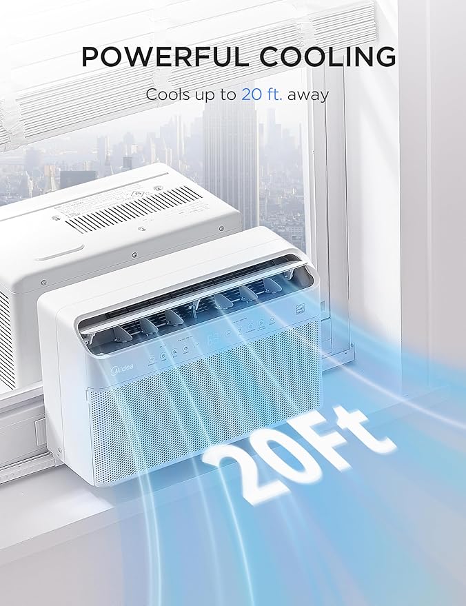 8,000 BTU U Shaped Smart Inverter Window Air Conditioner - Cools 350 Sq Ft, Ultra Quiet with Open Window Flexibility