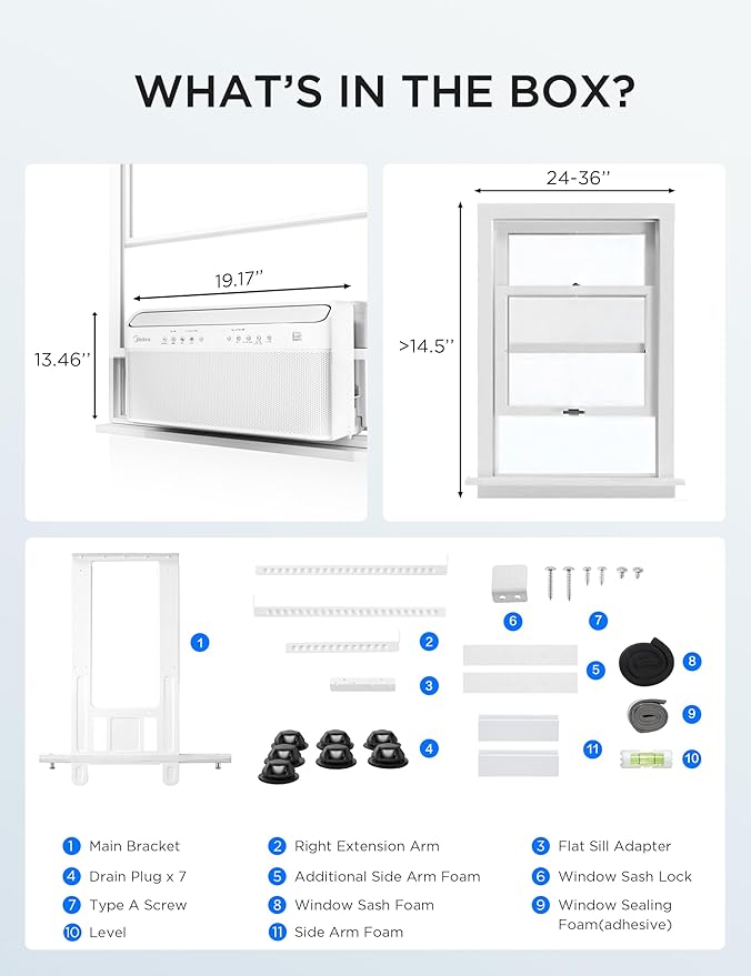 8,000 BTU U Shaped Smart Inverter Window Air Conditioner - Cools 350 Sq Ft, Ultra Quiet with Open Window Flexibility