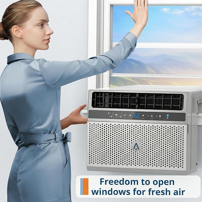 8,000 BTU U-Shaped Window Air Conditioner with Smart App & Remote, 6-in-1 Cooling, Cools Up to 400 Sq.Ft, Ultra Quiet, Energy