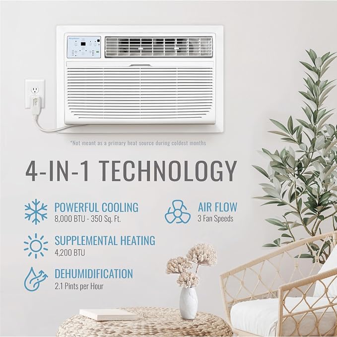 8,000 BTU Wall Mounted Air Conditioner with Supplemental Heat and Dehumidifier Function, 115V, alternate product view 5