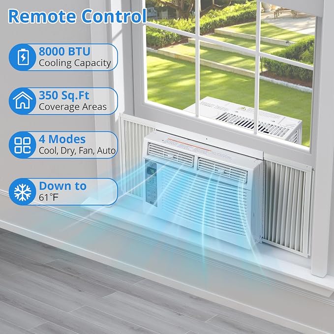 8,000 BTU WiFi Smart Window Air Conditioner with Cooling Area up to 350 Sq Ft, Smart Window Air Conditioner with App Control