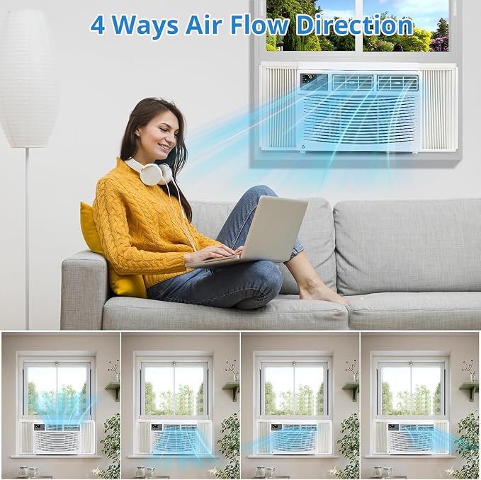 8,000 BTU Window Air Conditioner,AC Window Unit Cool up to 350 Sq. Ft w/Wifi Controls & 4 IN 1 Cooling, Dry, Fan,and Auto