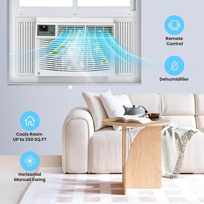 8,000 BTU Window Air Conditioner - Smart Air Conditioner Window Unit, with Dehumidifier, Cools 450 Sq.Ft, 11.4 CEER Energy