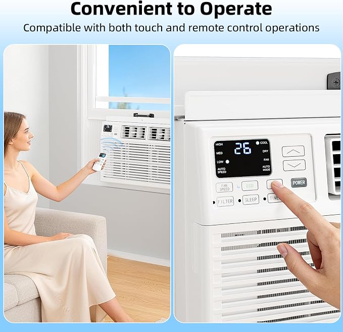 8,000 BTU Window Air Conditioner, Window AC Unit, Cools Rooms up to 350 Sq.Ft., 6 in 1 Modes Air Conditioner Window Unit with