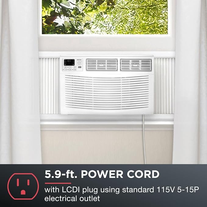 8,000 BTU Window Air Conditioner with Dehumidifier, 115V, Window AC for Rooms up to 350 Sq. Ft., Bedrooms, Bathrooms, and