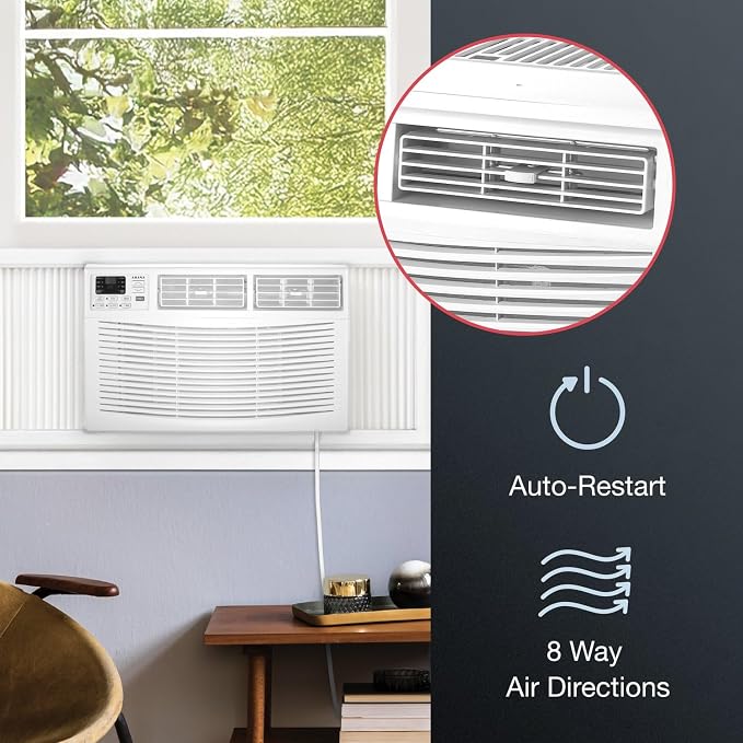 8,000 BTU Window Air Conditioner with Dehumidifier, 115V, Window AC for Rooms up to 350 Sq. Ft., Bedrooms, Bathrooms, and