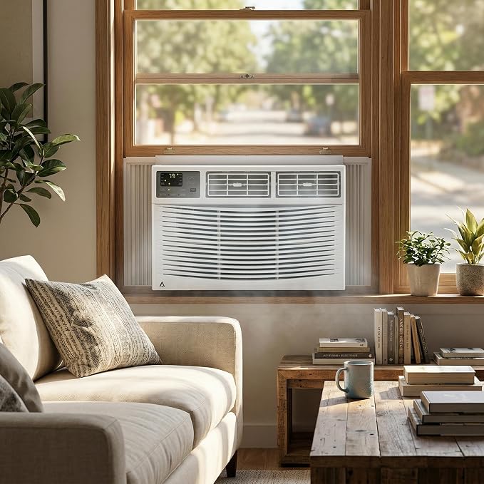 8,000 BTU Window Air Conditioner with Smart App & Remote, 3-in-1 Cooling, Cools Up to 400 Sq.Ft, Energy Efficient, 3 Fan