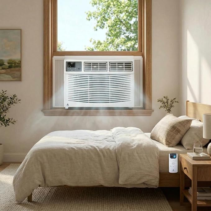 8,000 BTU Window Air Conditioner with Smart App & Remote, 3-in-1 Cooling, Cools Up to 400 Sq.Ft, Energy Efficient, 3 Fan