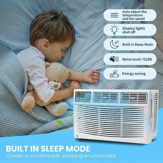 8,000 BTU Window Air Conditioner with Smart App & Remote, 3-in-1 Cooling, Cools Up to 400 Sq.Ft, Energy Efficient, 3 Fan
