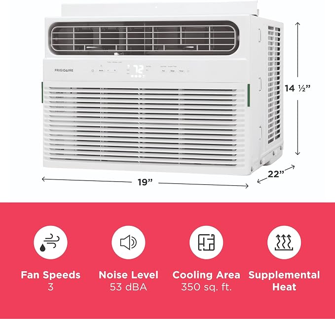 8,000 BTU Window Air Conditioner with Supplemental Heat, Cools & Heats Up to 350 Sq. Ft., Remote Control, Quiet Operation