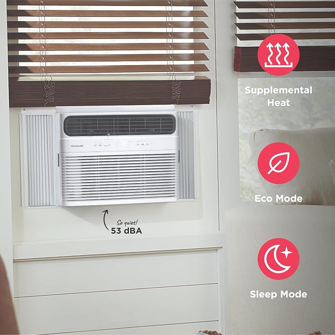 8,000 BTU Window Air Conditioner with Supplemental Heat, Cools & Heats Up to 350 Sq. Ft., Remote Control, Quiet Operation