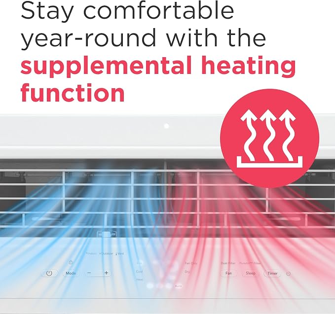 8,000 BTU Window Air Conditioner with Supplemental Heat, Cools & Heats Up to 350 Sq. Ft., Remote Control, Quiet Operation