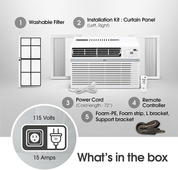 8,000 Window Air Conditioner, 115V, 350 Sq.Ft. (14' x 25' Room Size), Quiet Operation, Electronic Control with Remote, 3