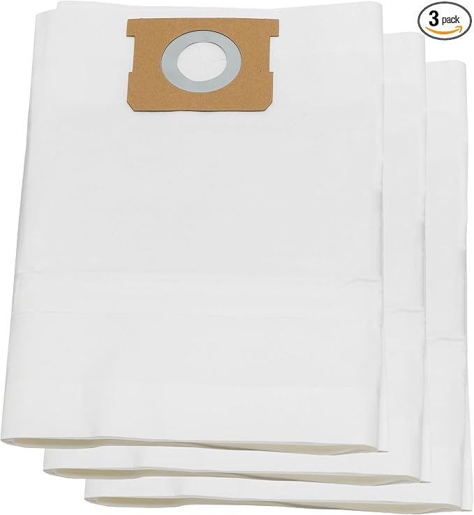 8-10 Gallon Standard Dust Bags – 3 Pack – VDBM in white.