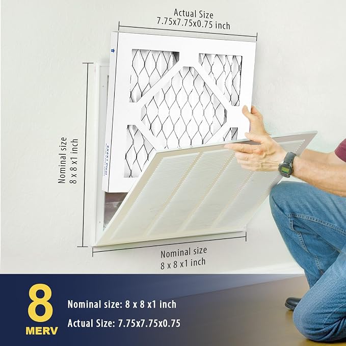 8×8×1 MERV 8 Furnace Air Filters - HVAC/Furnace AC Filter Replacement (Actual Size 7.75x7.75x0.75), alternate product view 4
