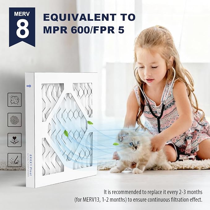 8×8×1 MERV 8 Furnace Air Filters - HVAC/Furnace AC Filter Replacement (Actual Size 7.75x7.75x0.75), alternate product view 6