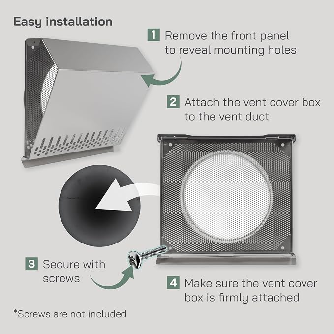8" Inch Air Supply Vent Cover with Rubber Gasket - Stainless Steel - Robust Weatherproof Outdoor Air Intake Box, alternate