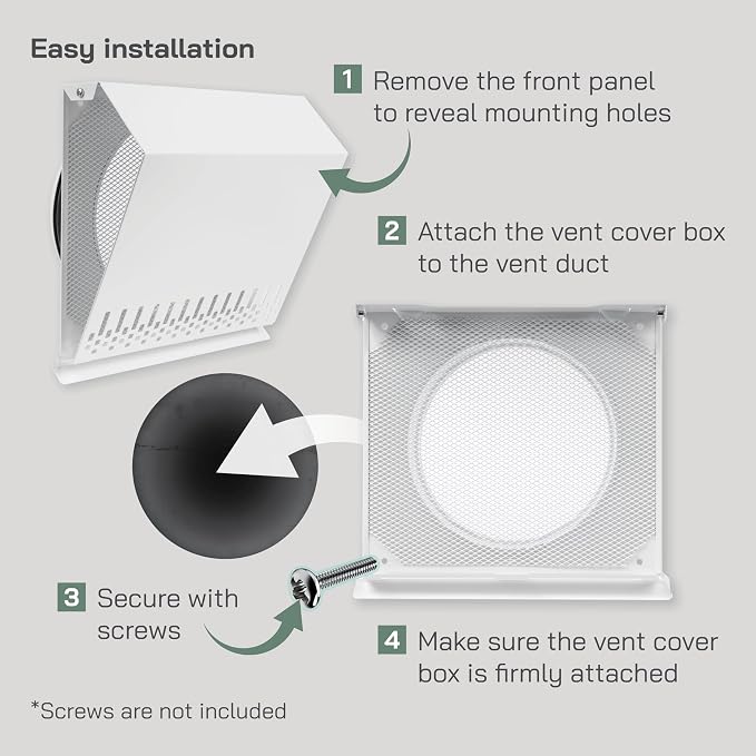 8" Inch Air Supply Vent Cover with Rubber Gasket - White Galvanized Steel - Robust and Weatherproof Outdoor Air, alternate