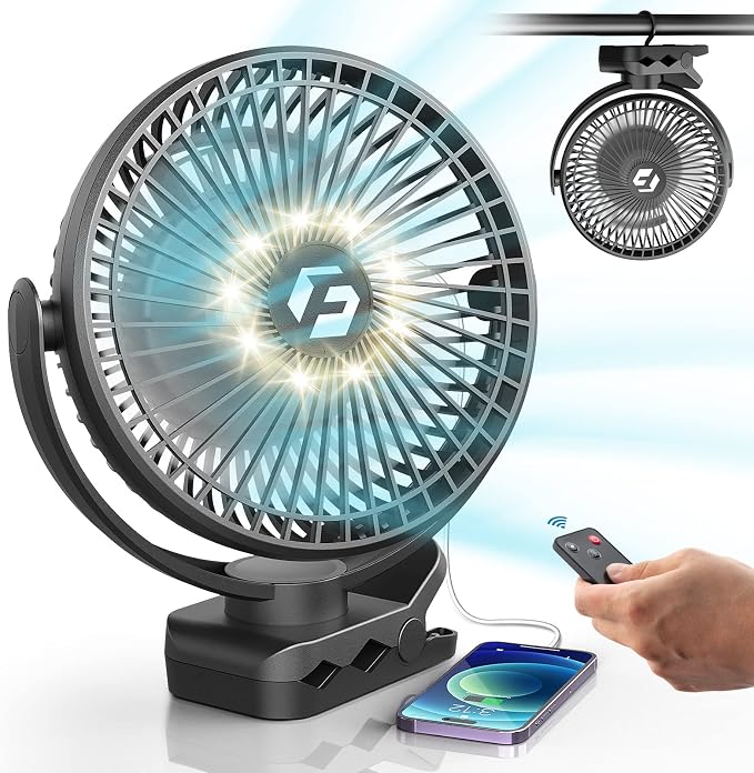 8-inch Clip-on Fan - 12000mAh Portable Rechargeable Battery With 3 Speeds and Strong Airflow, USB Small Desk Personal Quiet