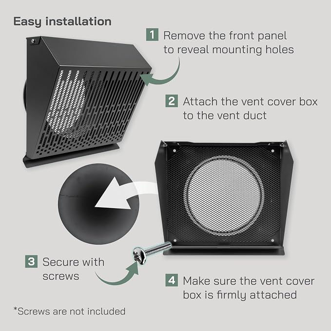 8" Inch Exhaust Vent Cover with Rubber Gasket - Graphite Black Galvanized Steel - Robust and Weatherproof Outdoor Air Exhaust