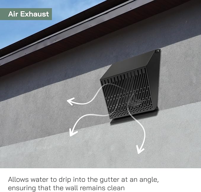8" Inch Exhaust Vent Cover with Rubber Gasket - Graphite Black Galvanized Steel - Robust and Weatherproof Outdoor Air Exhaust
