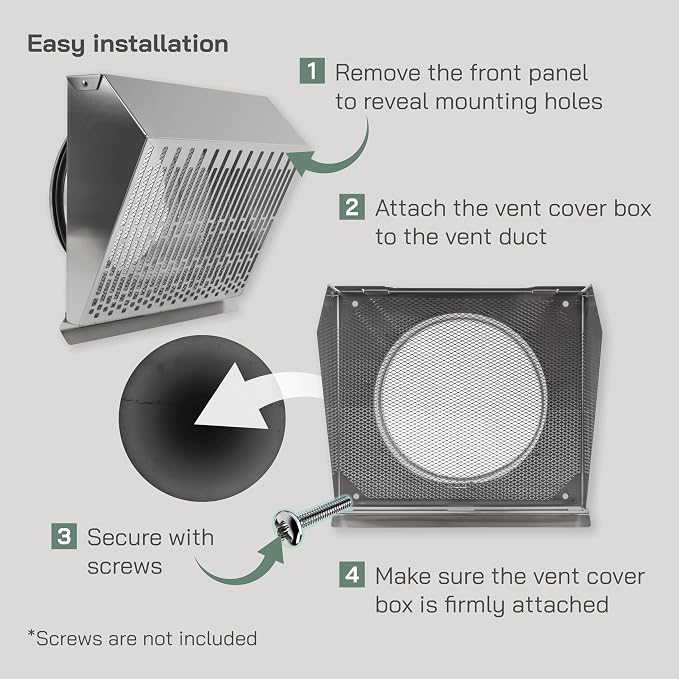 8" Inch Exhaust Vent Cover with Rubber Gasket - Stainless Steel - Robust Weatherproof Outdoor Air Exhaust Box - Duct or