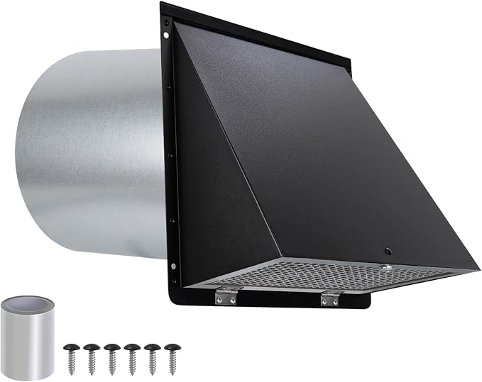 8 inch Hooded Wall Vent with Screen and Damper,Outdoor Wall Vent Cover Exhaust Vent Duct Cap,8" Exterior Vent Cover for