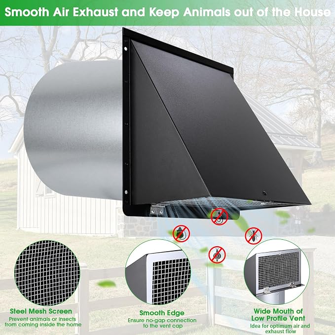 8 inch Hooded Wall Vent with Screen and Damper,Outdoor Wall Vent Cover Exhaust Vent Duct Cap,8" Exterior Vent Cover for