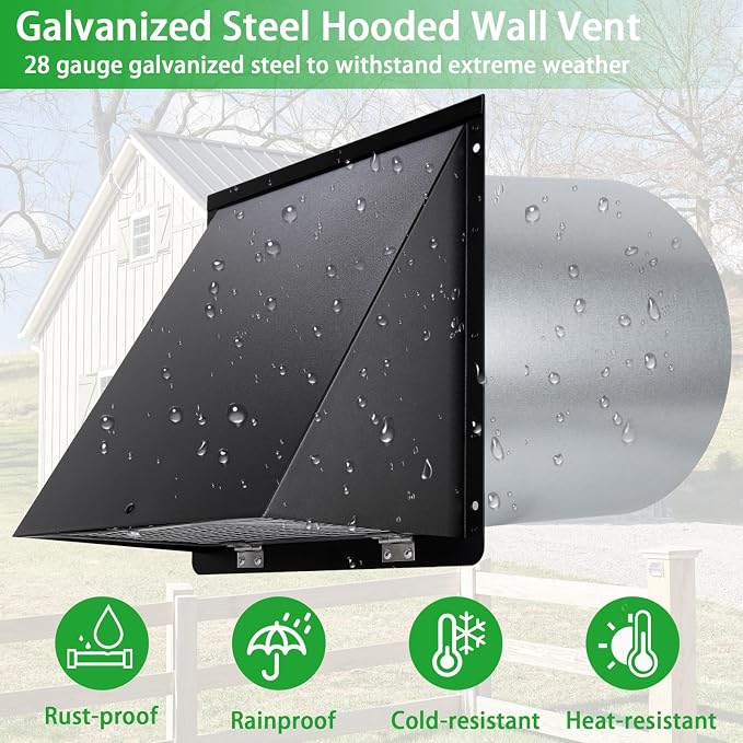 8 inch Hooded Wall Vent with Screen and Damper,Outdoor Wall Vent Cover Exhaust Vent Duct Cap,8" Exterior Vent Cover for