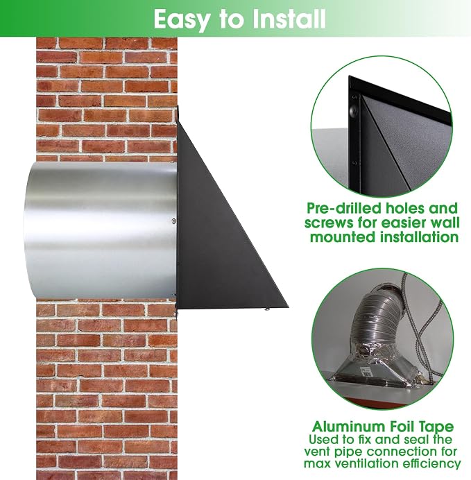 8 inch Hooded Wall Vent with Screen and Damper,Outdoor Wall Vent Cover Exhaust Vent Duct Cap,8" Exterior Vent Cover for