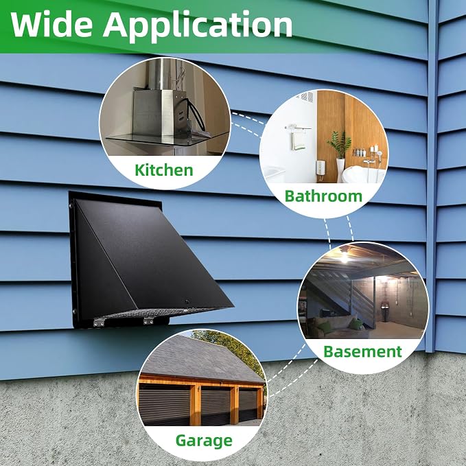 8 inch Hooded Wall Vent with Screen and Damper,Outdoor Wall Vent Cover Exhaust Vent Duct Cap,8" Exterior Vent Cover for
