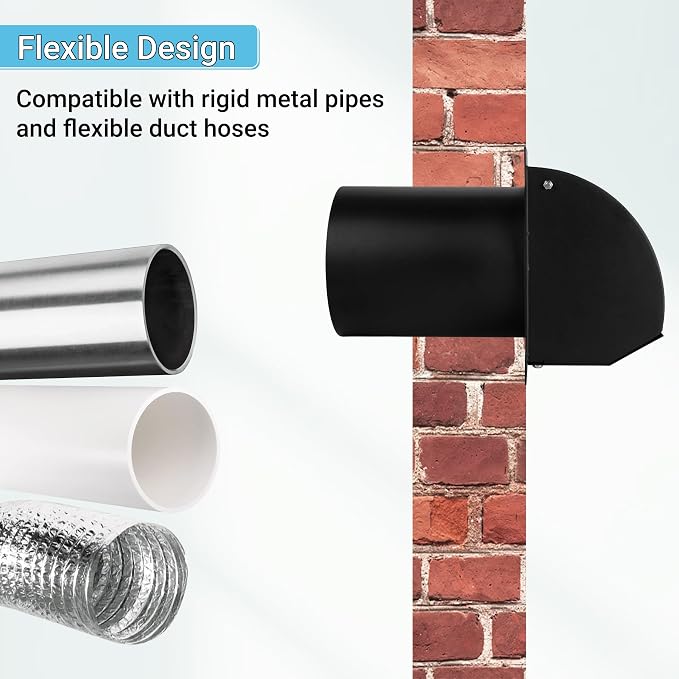 8 Inch Hooded Wall Vent with Screen, Damper, 8-1/4" Length Duct, 14 Gauge Steel Vent Covers for Wall, Wall Vent, alternate