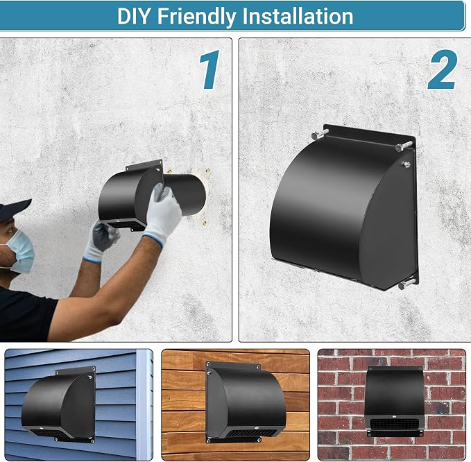 8 Inch Hooded Wall Vent with Screen, Damper, 8-1/4" Length Duct, 14 Gauge Steel Vent Covers for Wall, Wall Vent, alternate