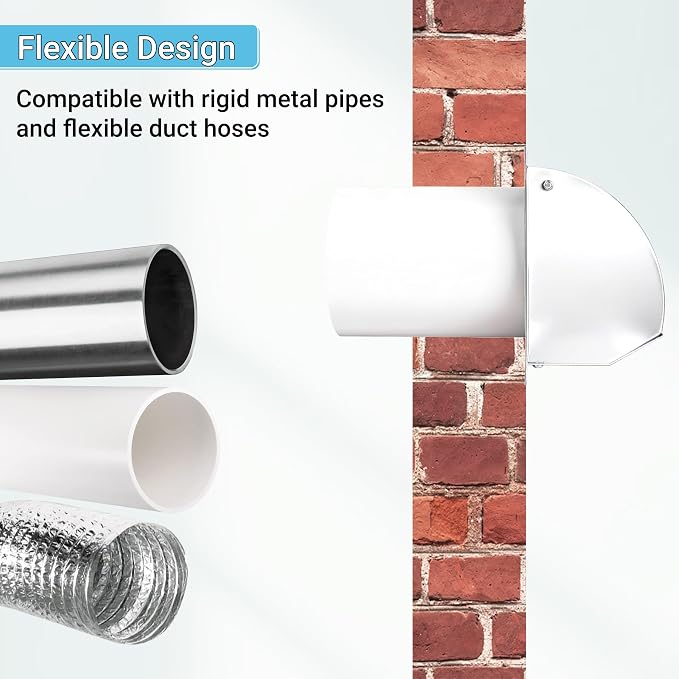 8 Inch Hooded Wall Vent with Screen, Damper, 8-1/4" Length Duct, 14 Gauge Steel Vent Covers for Wall, Wall Vent, alternate