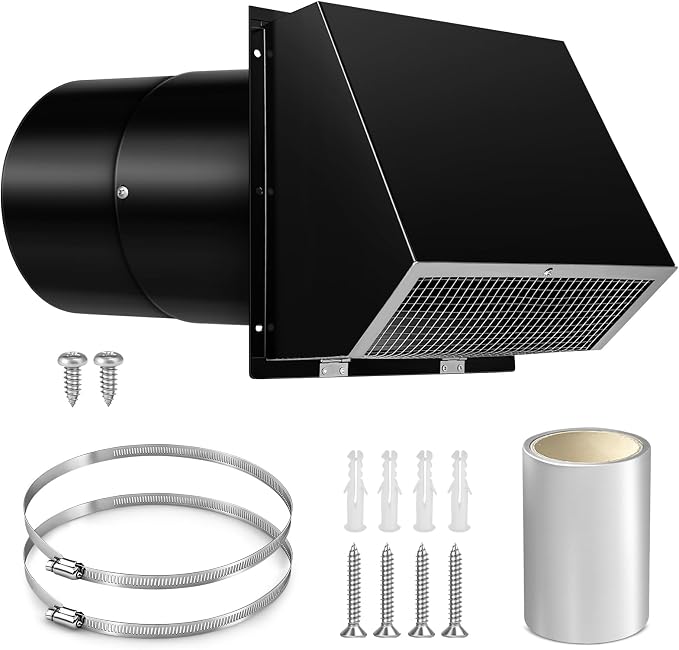 8 Inch Wall Vent Cap Hood Wall Microwanve Exhaust Vent Cover Cap for Kitchen Exhaust Range Dryer Bathroom Fan HVAC Duct Hood
