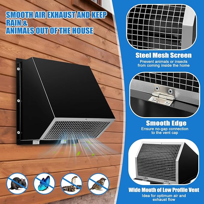 8 Inch Wall Vent Cap Hood Wall Microwanve Exhaust Vent Cover Cap for Kitchen Exhaust Range Dryer Bathroom Fan HVAC Duct Hood