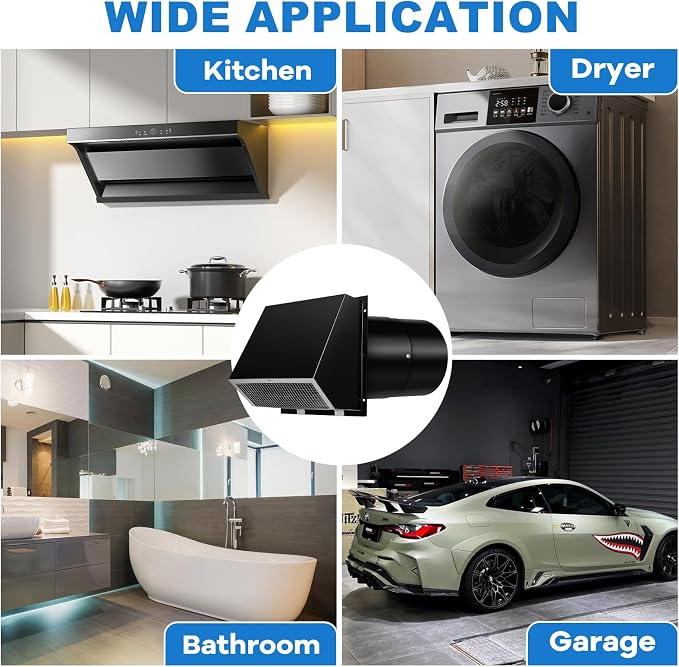 8 Inch Wall Vent Cap Hood Wall Microwanve Exhaust Vent Cover Cap for Kitchen Exhaust Range Dryer Bathroom Fan HVAC Duct Hood