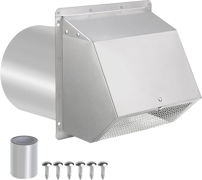 8 inch Wall Vent Ccover,Exhaust Vent Hooded Wall Vent with Screen and Damper,Outdoor Wall Exhaust Vent Cap Exterior Air Vent