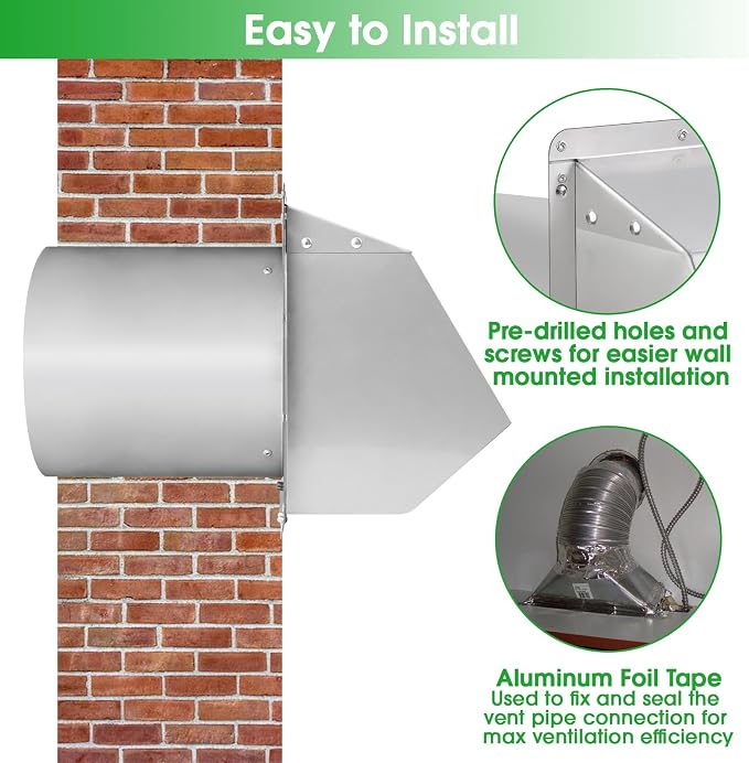 8 inch Wall Vent Ccover,Exhaust Vent Hooded Wall Vent with Screen and Damper,Outdoor Wall Exhaust Vent Cap Exterior Air Vent