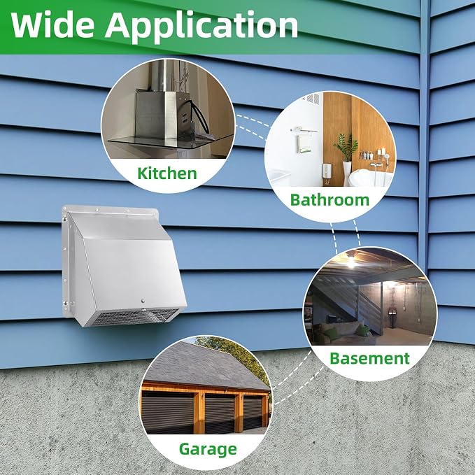 8 inch Wall Vent Ccover,Exhaust Vent Hooded Wall Vent with Screen and Damper,Outdoor Wall Exhaust Vent Cap Exterior Air Vent