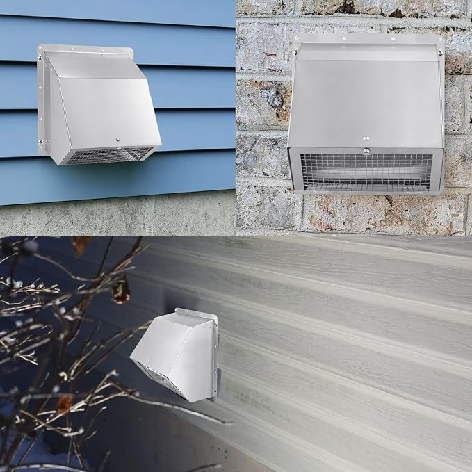 8 inch Wall Vent Ccover,Exhaust Vent Hooded Wall Vent with Screen and Damper,Outdoor Wall Exhaust Vent Cap Exterior Air Vent